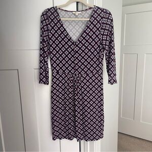 Boden Floral Sabina Jersey Tunic Navy Vibrant Plum Bud Tile Dress